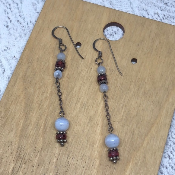 Artisan handcrafted sterling silver earrings with gemstones boho dangle drop. - Picture 2 of 4